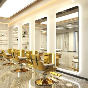 Station de coiffure moderne avec miroir en acier inoxydable, chaise de coiffeur, miroir encadré LED, mobilier de coiffure pour salon de beauté, spa, école, centre commercial - Product Image 2