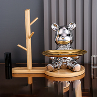 Petits ornements de luxe légers en résine ours violent pour salon meuble TV décor galvanoplastie dessin animé filet rouge bijoux pour