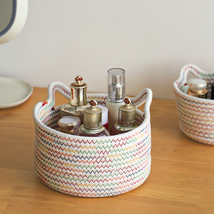 Cesta de almacenamiento de hilo de algodón tejida a mano, forma de orejas de gato, patrón de rayas, sin tapa, para juguetes, cosméticos, aperitivos, uso doméstico - Product Image 4