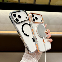 Coque de téléphone magnétique antichoc transparente en PC + TPU pour iPhone 17 Air 16e 16 15 14 Plus 13 12 11 Pro Max