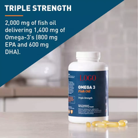 Gélules d'huile de poisson Oméga-3 triple force OEM 2000mg EPA/600mg DHA, à revêtement entérique, sans arrière-goût de poisson, biologique, végétalien, 120 gélules