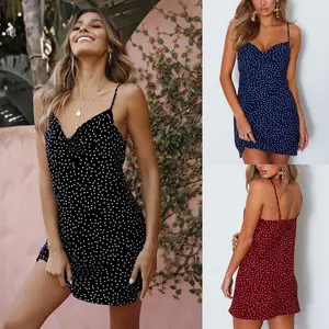 PRETTY STEPS Women's Sexy Backless Summer Dress Casual Polka Dots Style with V Neck Collar XL Size Stocked Pattern Print