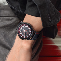 Montre Homme NS Never Stop N915 de Luxe au Design Unique, Affichage Automatique de la Date, Échelles Lumineuses, Bracelet en Cuir, Montre Sport à Quartz Étanche