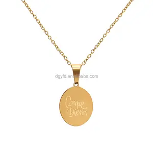 Carpe Diem Seize the Day Necklaces Women 18K Gold Custom Stainless Steel Affirmation Jewelry Engraved Oval Pendant Necklace