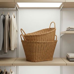 <b>Wicker</b> Laundry <b>Basket</b> <b>Round</b> Portable Clothes Organizer For Bedroom Storage - Product Image 4