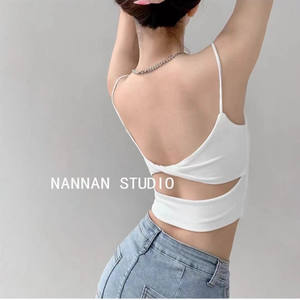 Caraco d'Été pour Femme, Débardeur à Dos Esthétique Intégré, Haut sans Couture avec Bonnets Uniques en Coton, Vêtement de Rue sans Manches - Product Image 4