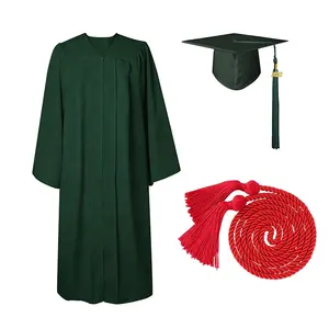 Gaun dan topi kelulusan sekolah menengah kustom hijau Universitas Matte