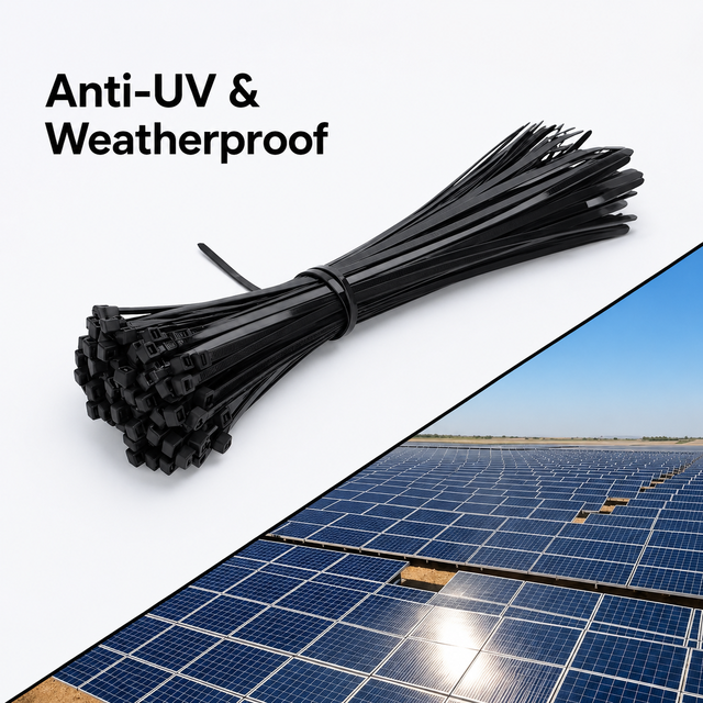 Heavy Duty UV Resistant Nylon 66 Cable Ties Black Zip Ties Weatherproof Self Locking for Solar PV Outdoor Wiring 4.8*250mm