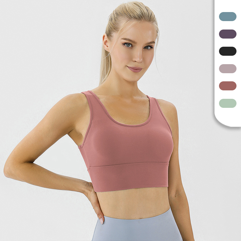 Women's Sports Wearing Tops Custom Logo Yoga Bra with Pad Inside Nylon Spandex Blending Stretchy Sports Bra