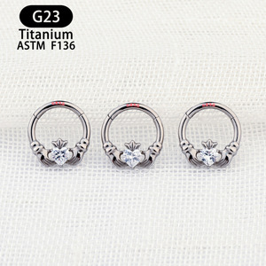 Boucles d'oreilles clous en titane G23 avec zircon en forme de cœur, bijoux de piercing pour le nez, 8 mm 1,2 mm ASTM F136 - Product Image 2