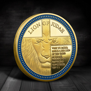 Moneda Talismán de la Suerte de León Judío - Medalla de Aleación Troquelada Grabada Bañada en Oro con Acabado Antiguo UV Religioso para Soldados Cristianos - Product Image 3
