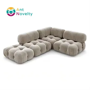 Antnovelty Kain Bludru Solid Wood Sofa Motif Bunga Mario Bellini Modular Sofa