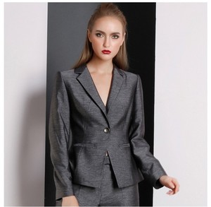 Custom <strong>Women's</strong> Suits Solid <strong>Grey</strong> Color V-neck Long Sleeve Lady <strong>blazer</strong> and Pants - Product Image 3