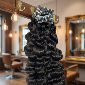 Extensions de cheveux à bandes adhésives 100% cheveux humains vierges, cuticules alignées, invisibles, ondulées lâches, lisses crépus, bouclées birmanes, 50 grammes, 20 pièces - Product Image 1