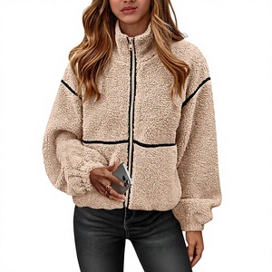 <b>Womens</b> Sherpa Fleece Jacket <b>Zip</b> <b>Up</b> Teddy Coat Stand Collar Custom <b>Womens</b> Blank Cotton <b>Zip</b> <b>up</b> Hooded Sweatshirt - Product Image 1