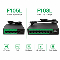 Kedatangan Baru Switch Jaringan 100Mbps 5/8 Port 10/100Mbps RJ45 AI Ethernet Switch Mendukung Fungsi VLAN Ekstensi 250M