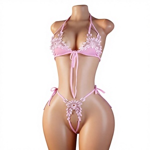 Ensemble de lingerie sexy en dentelle trois pièces pour femme, style européen et américain, soutien-gorge, string et culotte taille basse - Product Image 1