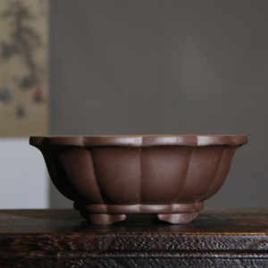 Lotus Shaped Bonsai <b>Pot</b> Purple <b>Clay</b> Traditional Desk Planter For Tea Table Ornament - Product Image 2