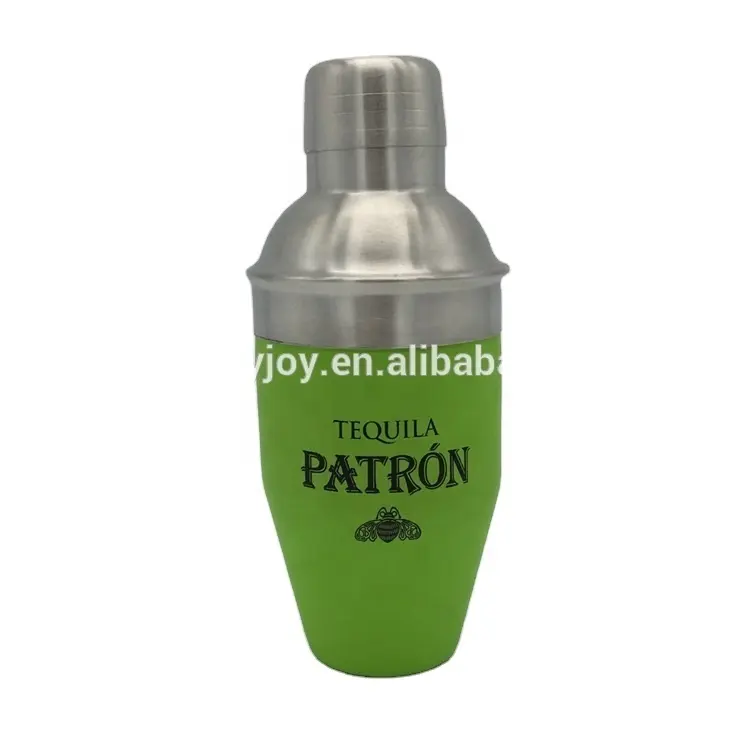 Premiums 8oz/250ml Metal Bar Cocktail Martini Rum Vodka Tequila Green Matte Soft Rubber Painting Shaker With Customized Logo