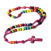 Collier de prière catholique chrétien en bois, chapelet coloré en bois pour hommes, femmes et pasteurs