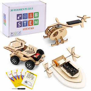 OKYN-Y2113 Kit de puzzle 3D en bois à assembler soi-même 3 en 1 : hélicoptère solaire, voiture de course, bateau à roues à aubes pour les créateurs de loisirs et les enfants - Product Image 2