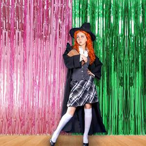 Décoration murale pour fête sur le thème de la sorcière magique, 1*2m, en feuille <span class=keywords><strong>plastique</strong></span> imperméable, franges imprimées UV, <span class=keywords><strong>rideau</strong></span> de pluie rose et vert - Product Image 2