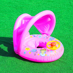 Gonflable bleu rose bébé natation flotteur eau jouet enfant natation piscine anneaux sûr PVC enfants flottant été avec auvent - Product Image 3