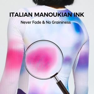 Ensemble de cyclisme personnalisé tendance dégradé rose et <span class=keywords><strong>bleu</strong></span> pour hommes et femmes, uniforme d'équipe respirant, maillot de vélo de route tendance, cuissardes, couleurs vives - Product Image 2