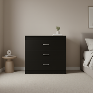 Comò a Tre Cassetti Lial, Finitura Nero Wengue, Hardware in Metallo, Arredamento Moderno per Camera da Letto - Product Image 2