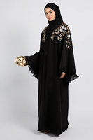 Robe longue maxi noire en tissu chiffon patchwork brodé sur mesure LEDUO, manches amples, abaya pour femmes musulmanes