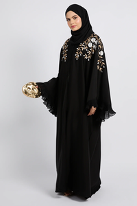 Vestido largo maxi negro de chifón con parches bordados personalizados LEDUO, mangas holgadas, abaya para mujeres musulmanas. - Product Image 3