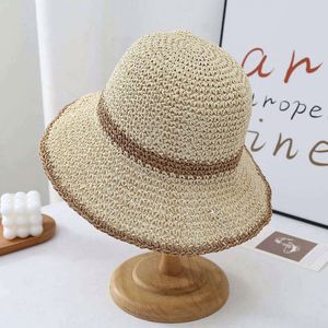Summer Sun Protection Women Beach Paper Handmade <b>Straw</b> Bucket <b>Hats</b> - Product Image 1