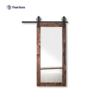Porte de grange coulissante d'hôtel en bois à incrustation de miroir biseauté, miroir amovible