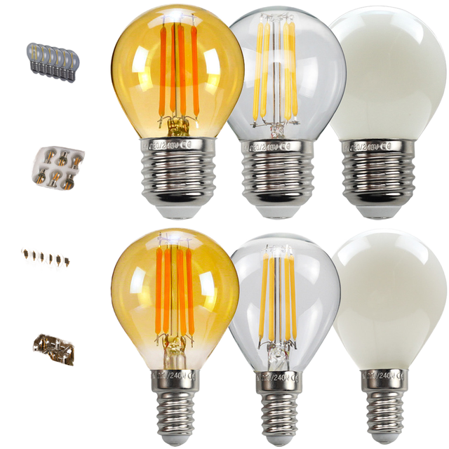 Edison Retro Filament LED Lighting Bulb Cross-Border G45 E27 E26 E14 E12 Screw Base Incandescent Bulbs Glass Material