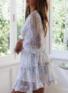 Abiti Eleganti da Donna di Alta Qualità con Logo Personalizzato, Collo Tondo, Stampa Floreale, Maniche Lunghe e Volant, Vestiti Casual - Product Image 5