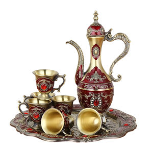 Service à <span class=keywords><strong>vin</strong></span> vintage russe en métal émaillé avec plateau pour cadeau de mariage et service de liqueurs à domicile - Product Image 1