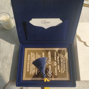 Invitation <span class=keywords><strong>de</strong></span> mariage en velours bleu foncé <span class=keywords><strong>de</strong></span> qualité supérieure, carte en acrylique dorée <span class=keywords><strong>miroir</strong></span>, invitation <span class=keywords><strong>de</strong></span> mariage en boîte <span class=keywords><strong>de</strong></span> luxe avec ensemble RSVP, invitation moderne - Product Image 3