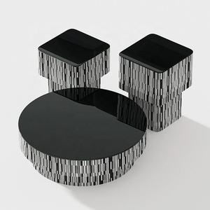 Modern Simple Creative Round Square Coffee <strong>Table</strong> Combination Living Room <strong>Small</strong> Apartment <strong>Black</strong> Glass Round Coffee <strong>Table</strong> - Product Image 3