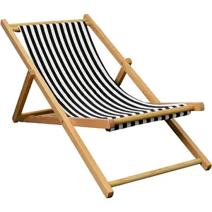 Modern Design Black White Stripe Fabric Sling Folding Lounge Chair Outdoor Lazy Rest Beach Hotel Marine Swimming Pool Sun Deck