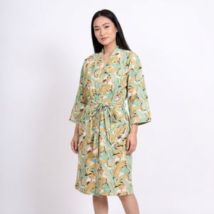 Robe longue matelassée de style kimono japonais, en coton pur tricoté, respirante, brodée Kantha, multicolore, faite à la main, pour l'hiver - Product Image 1