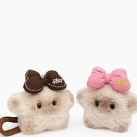 Breloque de sac en peluche esthétique rose pâle avec nœud et étoile, design Kawaii moelleux couleur avoine, style dessin animé Anime, porte-clés et décoration de sac à dos tendance