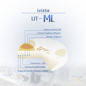 สินค้าขายดี ไอวิสต้า บล็อกเซอร์โคเนียคุณภาพเยี่ยมสำหรับงานทันตกรรม UT-ML แผ่นเซรามิกหลายชั้น ความแข็งแรง 650MPa สำหรับงาน <span class=keywords><strong>CAD</strong></span> <span class=keywords><strong>CAM</strong></span> - Product Image 3