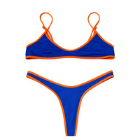 OEM ODM Op Maat Ontworpen Gerecycleerde Stoffen Dubbel Gevoerd Zonder Vulling Hooggesneden Beenlijn Contrast Trim Dames Bikini Set Badpak Zwemkleding