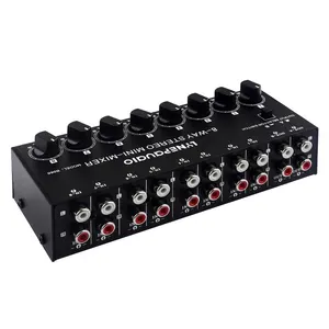 LYNEPAUAIO B066 Mini Stereo 8 Channel Passive Mixer RCA Portable Audio Mixer 8 in 2 out Stereo Distributor Volume Control