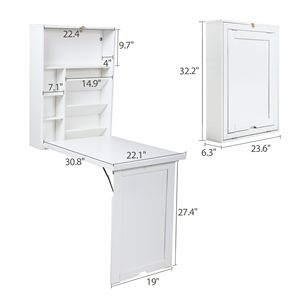 DB <b>Modern</b> <b>White</b> Compact Wood Wall-Mounted Convertible Writing <b>Desk</b> Foldable Design with Storage for Home Office - Product Image 6