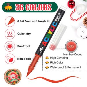 NOVISON - Marcadores Acrílicos de Punta de Pincel de 36 Colores, de Plástico, para Manualidades, Arte y Regalos de Navidad - Product Image 2