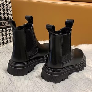 Giày bốt cổ chân nữ thời trang mới 2024 kiểu Anh, mũi tròn, gót dày, chất liệu da, mùa đông - Product Image 3