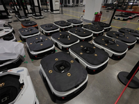Robot mobile autonome (AMR) robuste pour la manutention de palettes en entrepôt, avec technologie SLAM laser, capacité de levage de 50 kg à 4000 kg.