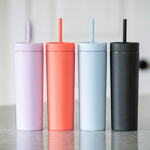 Custom Logo Best Selling Free Eco-friendly 16oz Matte Acrylic Double Wall Plastic Skinny Tumbler <b>Cup</b> <b>with</b> <b>Straw</b> <b>Lid</b> for DIY - Product Image 4