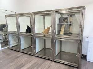 Toptan üretici büyük kedi kafes lüks çift katlı evcil hayvan kulubesi paslanmaz çelik Metal banka Pet kafesleri plastik tepsi palet - Product Image 6